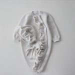 Merino Baby Romper and Bonnet Set - Ruffle Details, 3-6 Months