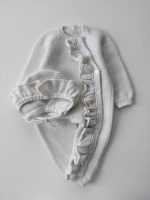 Merino Baby Romper and Bonnet Set - Ruffle Details, 3-6 Months - Image 8