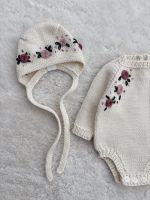 Merino Knit Baby Romper Set, Floral Bonnet & Booties - Image 7