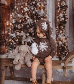 Alpaca Blend Baby Romper and Bunny Bonnet – Brown Christmas Outfit