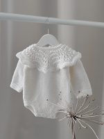 Hand Knitted Merino Baby Romper and Bonnet Set – White Photo Prop - Image 2