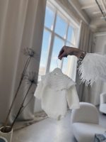 Hand Knitted Merino Baby Romper and Bonnet Set – White Photo Prop - Image 9