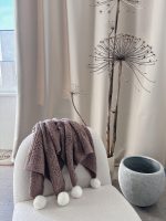 Hand Knitted Alpaca Baby Blanket – Taupe with Fur Pom Poms - Image 3