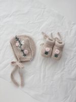 Embroidered Baby Bonnet and Booties Set – Beige Alpaca Knit - Image 5