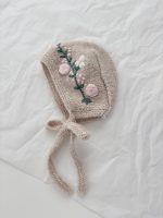 Embroidered Baby Bonnet and Booties Set – Beige Alpaca Knit - Image 6
