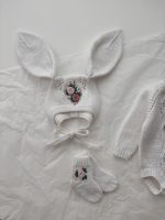 Merino Baby Romper Set, Floral Bonnet and Socks, 0-3 Months - Image 3