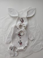 Merino Baby Romper Set, Floral Bonnet and Socks, 0-3 Months - Image 2