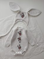 Merino Baby Romper Set, Floral Bonnet and Socks, 0-3 Months - Image 9