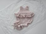 Ruffle Romper and Bunny Booties Set – Pale Pink Mohair Blend, 0-3 Months