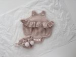 Ruffle Romper and Bunny Booties Set - Alpaca Mohair Blend, 0-3 Months