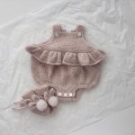 Ruffle Romper and Bunny Booties Set - Alpaca Mohair Blend, 0-3 Months