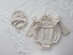 Embroidered Baby Alpaca Romper and Bonnet Set - Cream Knit Outfit - Image 5