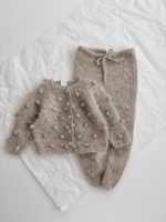 Alpaca Silk Baby Cardigan Set – Stone Popcorn Knit - Image 6