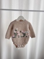 Newborn Girl Alpaca Romper Set – Beige Floral Bonnet & Booties - Image 5