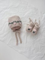Embroidered Baby Bonnet and Booties Set – Beige Alpaca Knit - Image 8