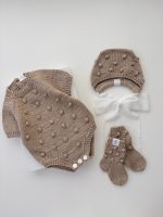 Baby Cotton Knit Romper, Bonnet and Socks Set - Image 4