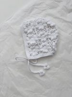 Hand Crochet Flower Baby Bonnet - White Cotton, 12-18 Months