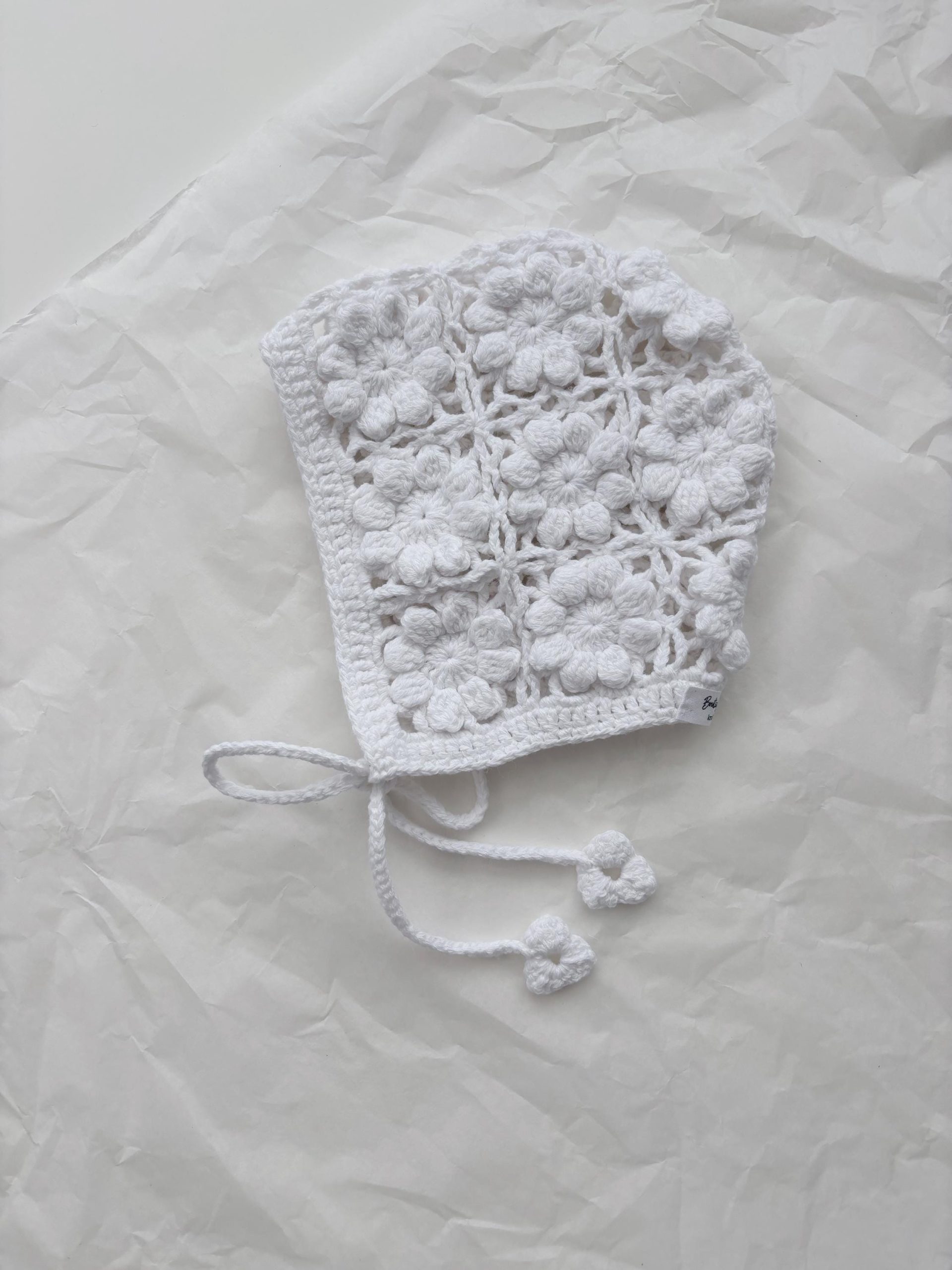 il_fullxfull.6765529008_n2gt Hand Crochet Flower Baby Bonnet - White Cotton, 12-18 Months - Image 1