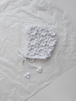 Hand Crochet Flower Baby Bonnet - White Cotton, 12-18 Months - Image 9