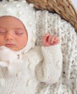 Baby Alpaca Knit Romper Set, Bonnet and Socks, Cream Photo Prop - Image 8