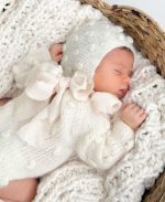 Baby Alpaca Knit Romper Set, Bonnet and Socks, Cream Photo Prop - Image 2