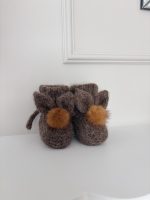 Angora Bunny Booties (0-3 Months) – Baby Alpaca Knit, Genuine Fur Pom Poms - Image 4