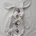 Merino Baby Romper Set, Floral Bonnet and Socks, 0-3 Months