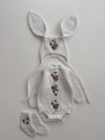 Merino Baby Romper Set, Floral Bonnet and Socks, 0-3 Months - Image 8
