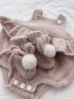 Ruffle Romper and Bunny Booties Set - Alpaca Mohair Blend, 0-3 Months - Image 2