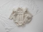 Embroidered Baby Alpaca Romper and Bonnet Set – Cream Knit Outfit - Image 3