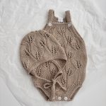 Knitted Cotton Baby Romper and Bonnet Set – 6-9 Months