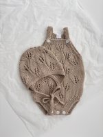 Knitted Cotton Baby Romper and Bonnet Set – 6-9 Months