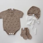 Baby Cotton Knit Romper, Bonnet and Socks Set