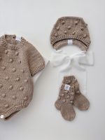 Baby Cotton Knit Romper, Bonnet and Socks Set - Image 5