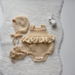 Merino Wool Baby Outfit: Ruffle Romper, Bonnet & Booties Set