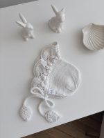 Hand Knit Merino Baby Bonnet - White Leaf Design - Image 5