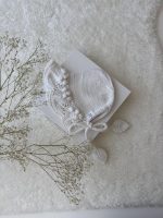 Hand Knit Merino Baby Bonnet - White Leaf Design - Image 3