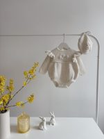 Embroidered Baby Alpaca Romper and Bonnet Set – Cream Knit Outfit - Image 5