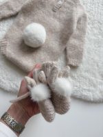 Alpaca Knit Bunny Outfit – Beige Romper & Booties, 0-3 Months - Image 6