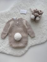 Alpaca Knit Bunny Outfit – Beige Romper & Booties, 0-3 Months - Image 7