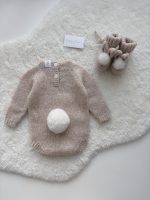 Alpaca Knit Bunny Outfit – Beige Romper & Booties, 0-3 Months - Image 2