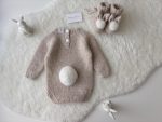 Alpaca Knit Bunny Outfit – Beige Romper & Booties, 0-3 Months