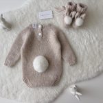 Alpaca Knit Bunny Outfit – Beige Romper & Booties, 0-3 Months
