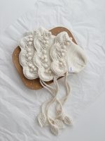 Hand Knitted Merino Baby Bonnet - Leaf Tie, Photo Prop - Image 2