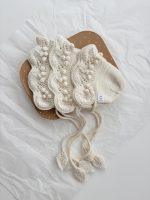 Hand Knitted Merino Baby Bonnet - Leaf Tie, Photo Prop - Image 4