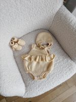 Merino Wool Baby Outfit: Ruffle Romper, Bonnet & Booties Set - Image 2