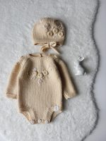 Long sleeve romper and bonnet with embroidery - Set of 2 - Photography props - Image 8