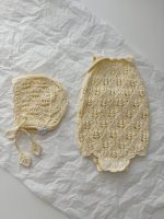 Cotton Knit Baby Romper & Bonnet Set - Sleeveless Summer Outfit - Image 3