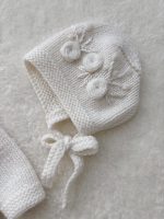 Embroidered Merino Baby Romper and Bonnet Set – Knitted Photo Prop - Image 8