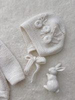 Embroidered Merino Baby Romper and Bonnet Set – Knitted Photo Prop - Image 6